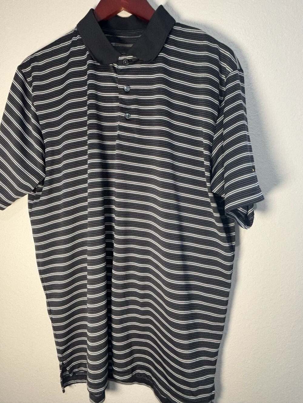Ease Men's Black and White Striped Short Sleeve Polo Shirt